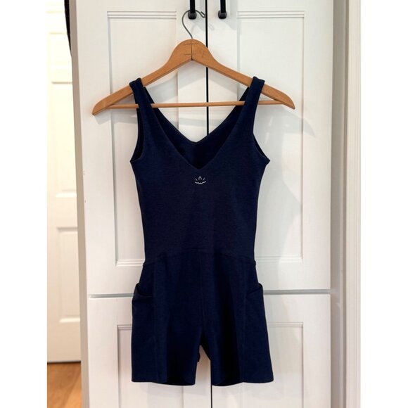 Beyond Yoga Size Small Spacedye Movin Mama Maternity Biker Jumpsuit Navy Blue - Picture 3 of 7